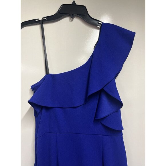 BETSY & ADAM Ruffled One Shoulder Maxi Gown Dress in Cobalt Blue Size 8 - Picture 7 of 9